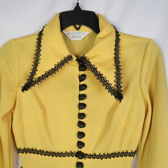 Vintage 70s JCPenney Yellow Bell Bottom Flare Jumpsuit Disco XS - Picture 4 of 9